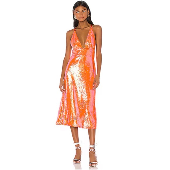 Song of Style cross back orange sequin midi dress NWT - Picture 1 of 15
